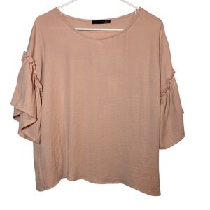 Black Tape Ruffle Sleeve Top Blouse Flowy Lightweight Pink Size S Boho Oversized